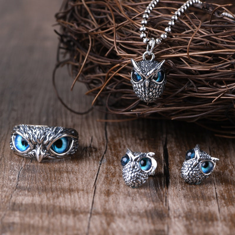 S925 Silver Owl Ring Earring Pendant