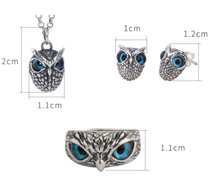 S925 Silver Owl Ring Earring Pendant