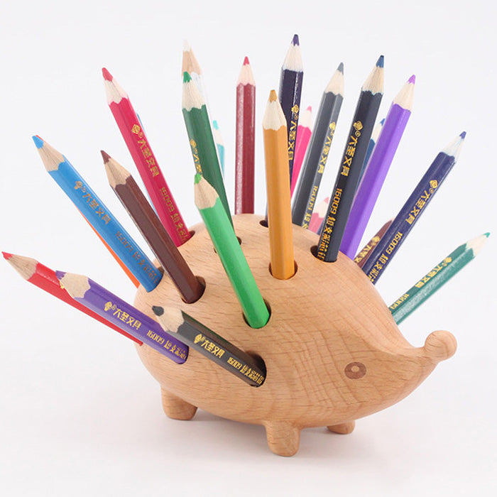Creative Wooden Hedgehog Pen Holder Animal Figure Wooden Pencil